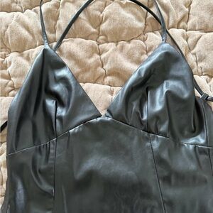 Zara Black Faux Leather Slip Dress